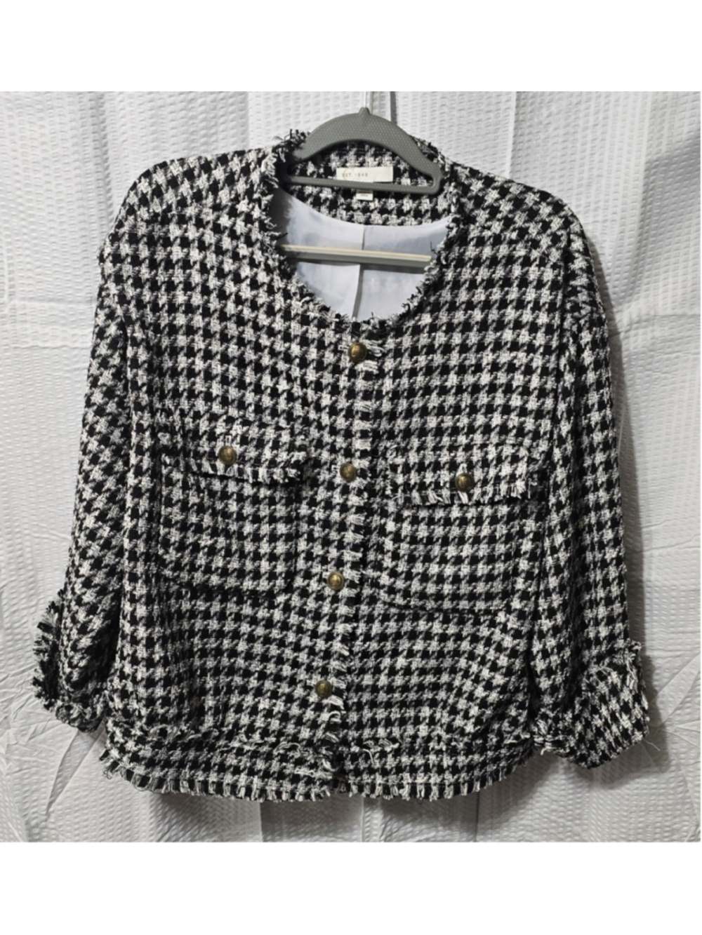 Women's Unbranded Houndstooth Tweed Blazer Jacket Black White Size 18W